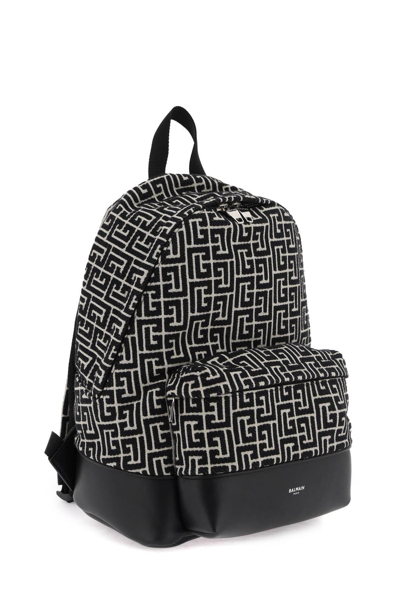 Balmain Backpack In Black And Ivory Jacquard With Maxi Monogram - Men - Piano Luigi