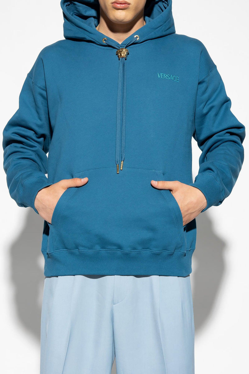 Versace Blue Hoodie With Logo - Men - Piano Luigi