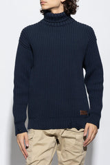 Dsquared2 Navy Blue Sweater With Double Collar - Men - Piano Luigi