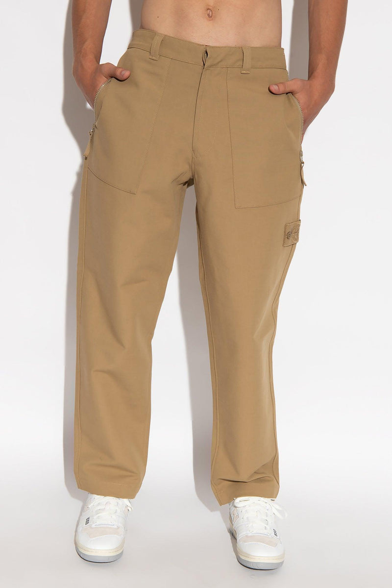 Stone Island Beige Cotton Trousers With Logo - Men - Piano Luigi