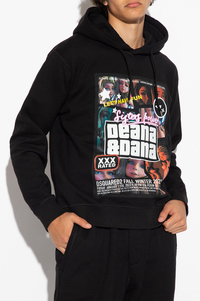 Dsquared2 Black Printed Hoodie - Men - Piano Luigi