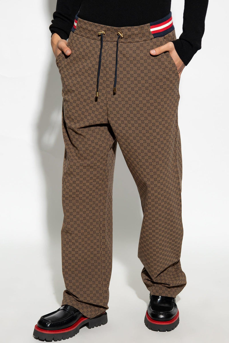 Balmain Brown Monogrammed Trousers - Men - Piano Luigi