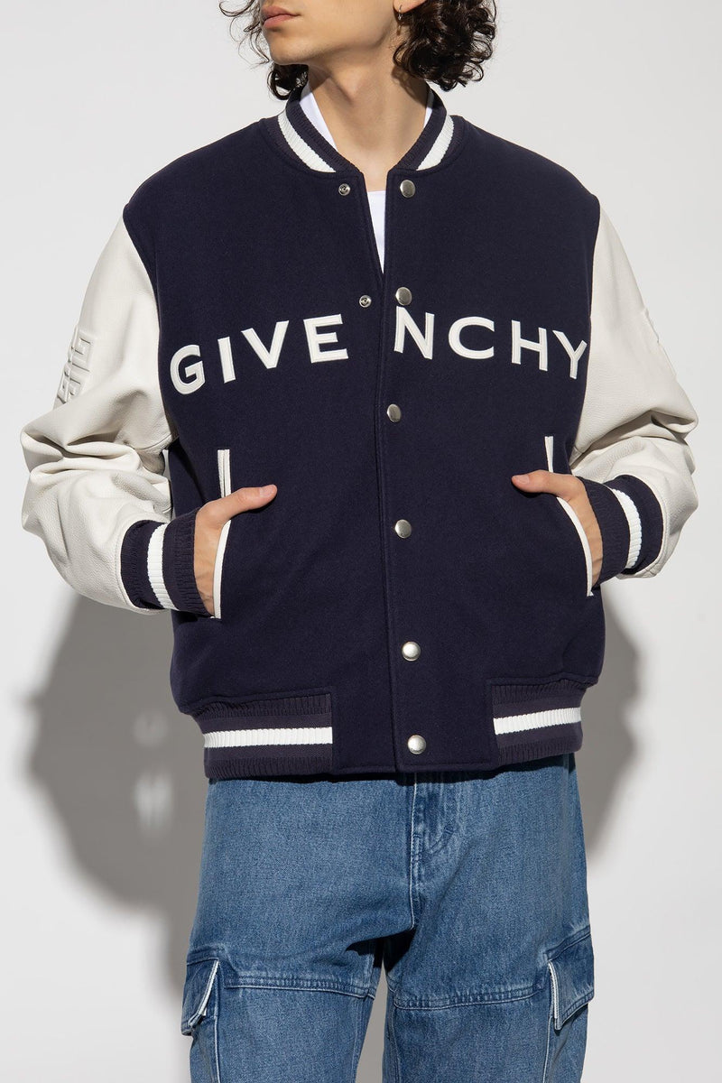 Givenchy Navy Blue Bomber Jacket With Logo - Men - Piano Luigi