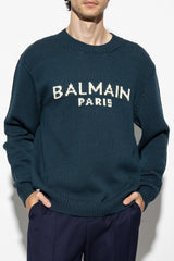 Balmain Navy Blue Sweater With Logo - Men - Piano Luigi