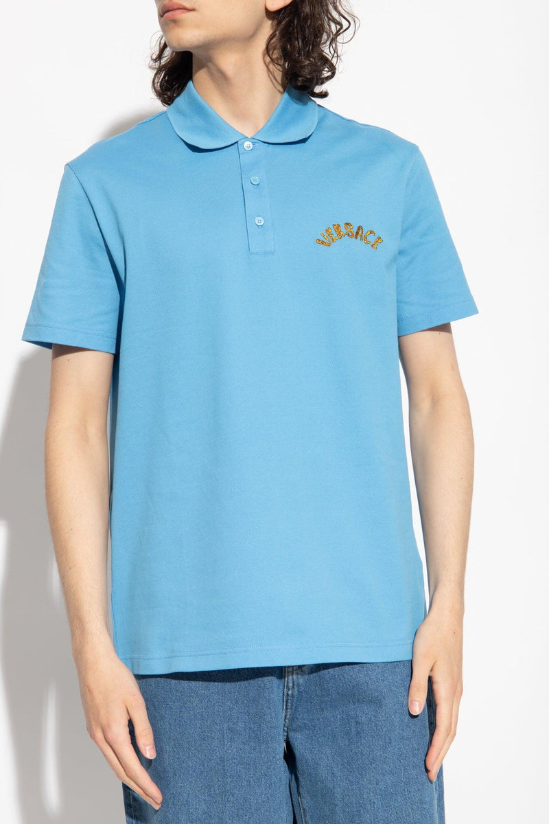 Versace Blue Cotton Polo Shirt - Men - Piano Luigi