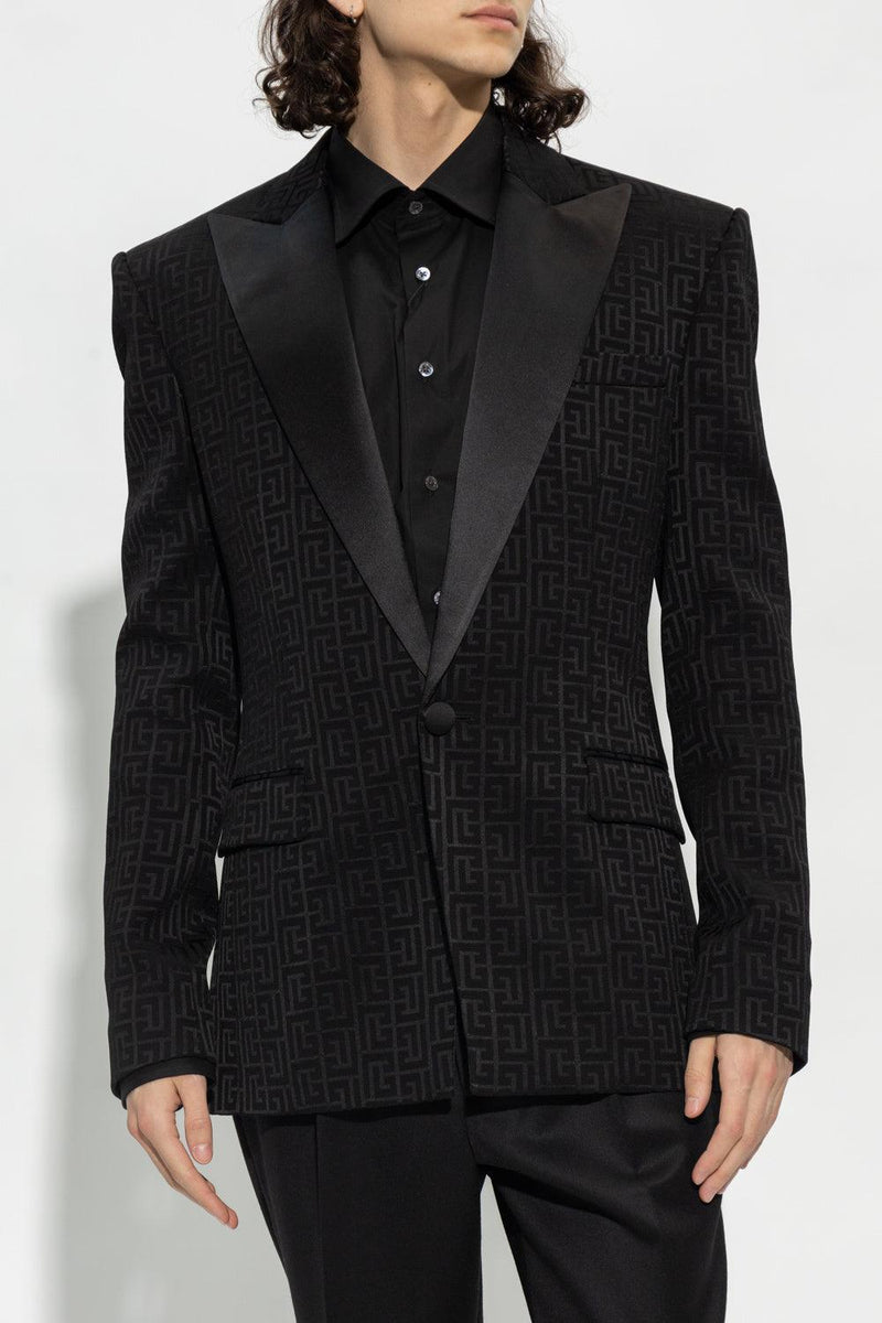 Balmain Black Blazer With Monogram - Men - Piano Luigi