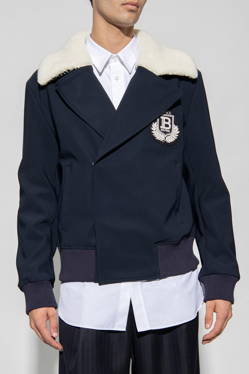 Balmain Navy Blue Jacket With Logo - Men - Piano Luigi