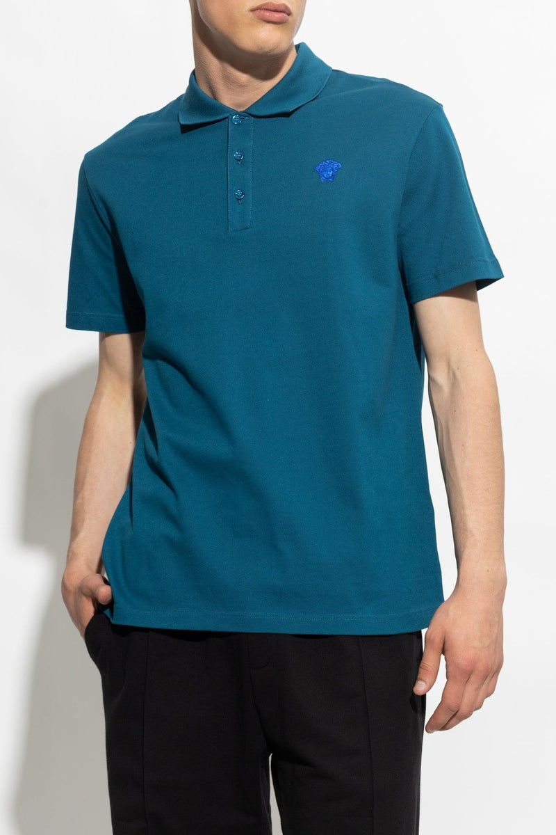 Versace Blue Cotton Polo Shirt - Men - Piano Luigi