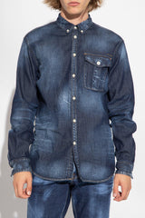 Dsquared2 Navy Blue Denim Shirt With Logo - Men - Piano Luigi