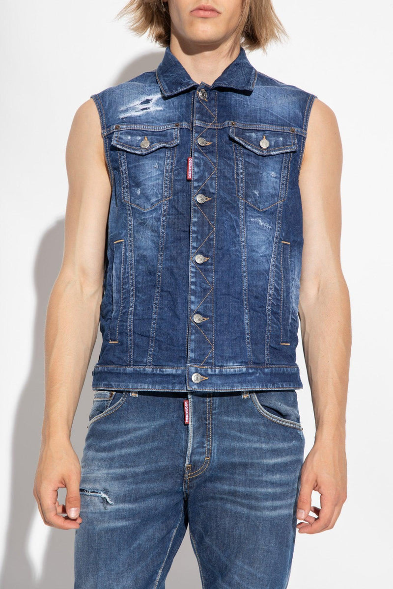 Dsquared2 Blue ‘Dan’ Denim Vest - Men - Piano Luigi