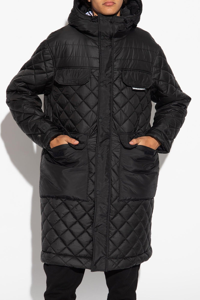 Dsquared2 Black Hooded Quilted Jacket - Men - Piano Luigi