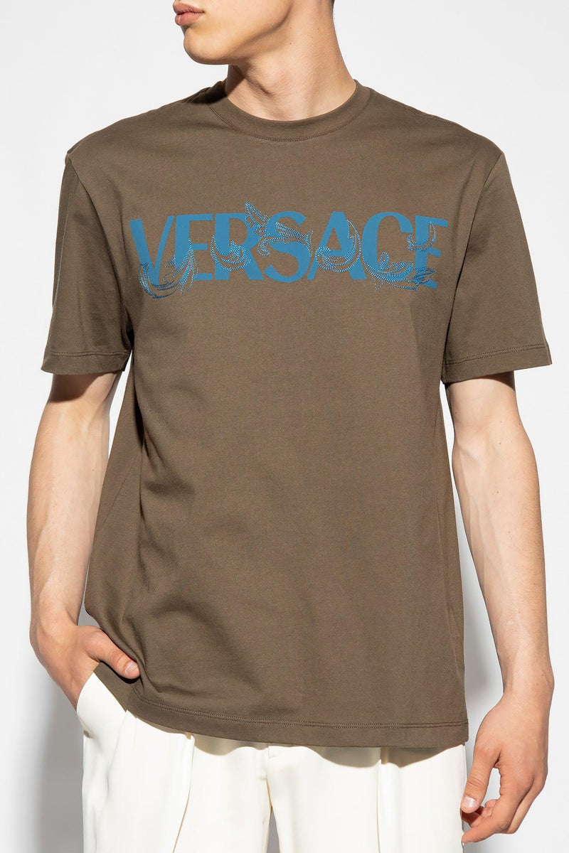 Versace Green T-Shirt With Logo - Men - Piano Luigi