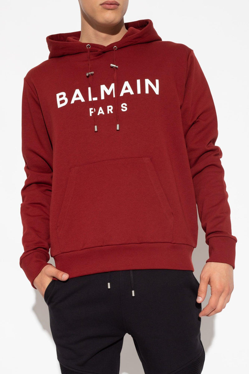 Balmain Burgundy Hoodie With Logo - Men - Piano Luigi