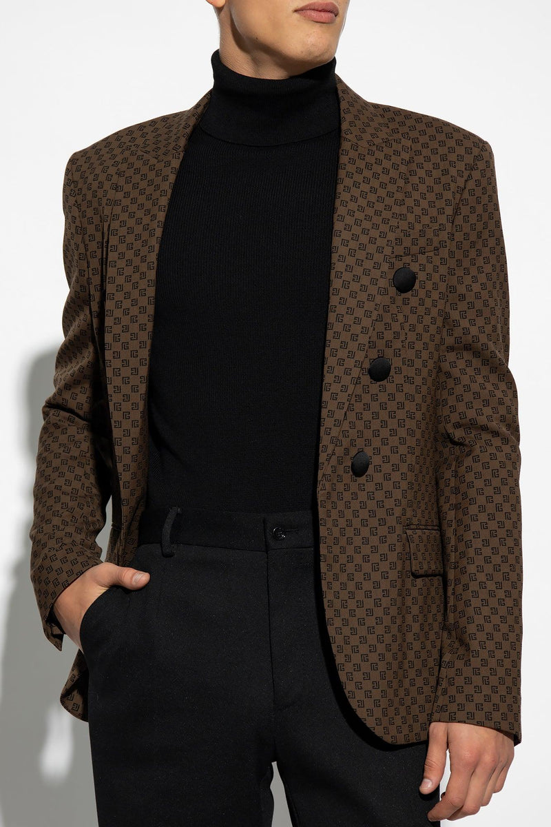 Balmain Brown Blazer With Monogram - Men - Piano Luigi