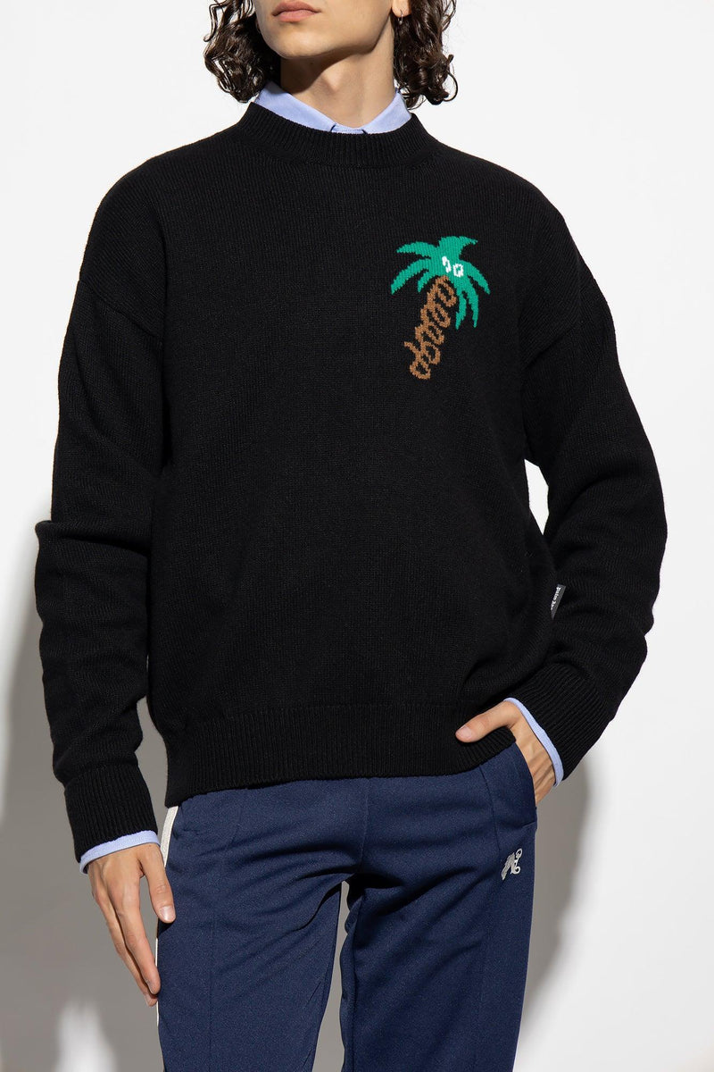 Palm Angels Black Sweater With Logo - Men - Piano Luigi