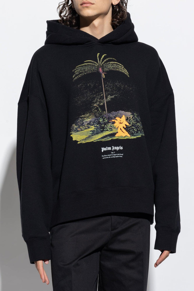 Palm Angels Black Printed Hoodie - Men - Piano Luigi