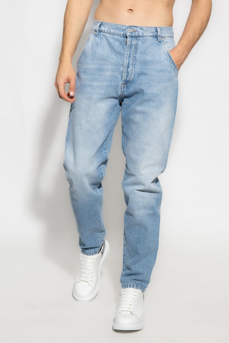 Balmain Light Blue Jeans With Logo - Men - Piano Luigi