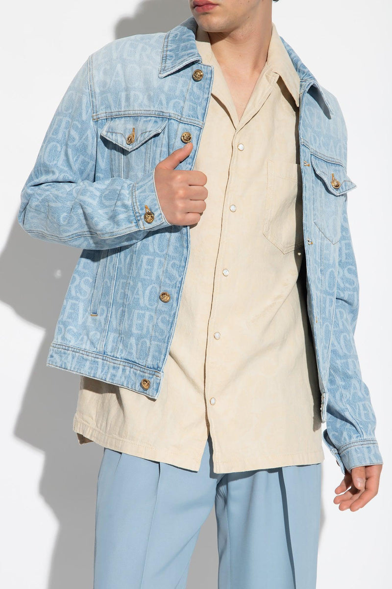 Versace Light Blue Denim Jacket With Logo - Men - Piano Luigi