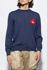 Dsquared2 Navy Blue Wool Sweater With Logo - Men - Piano Luigi