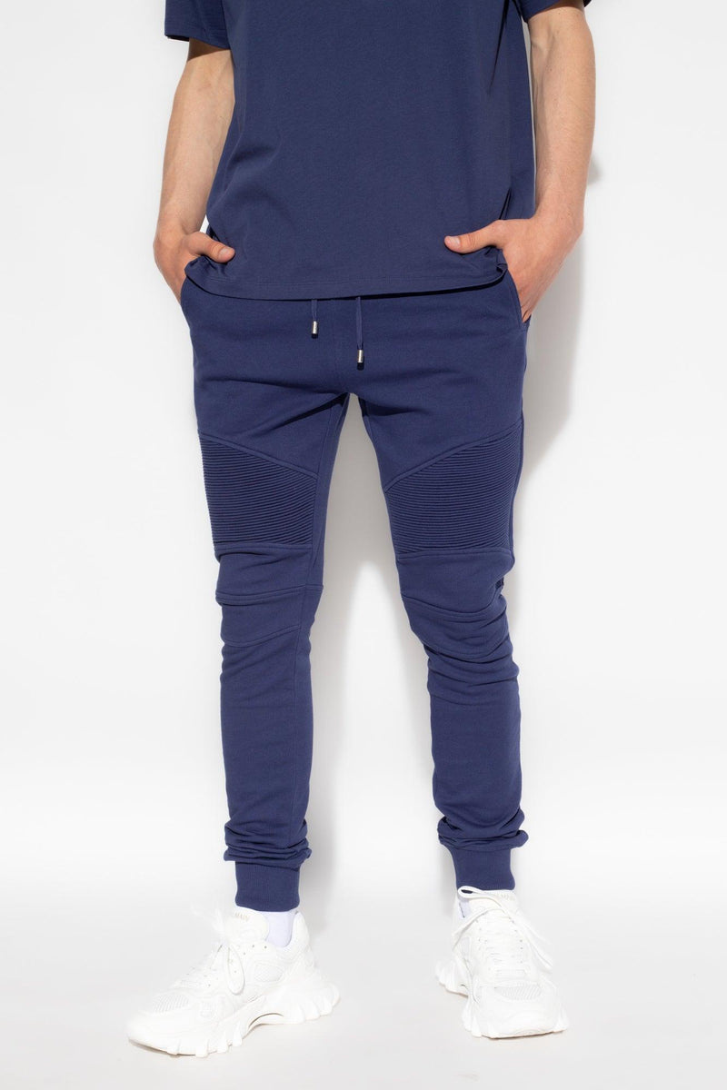 Balmain Navy Blue Sweatpants With Logo - Men - Piano Luigi