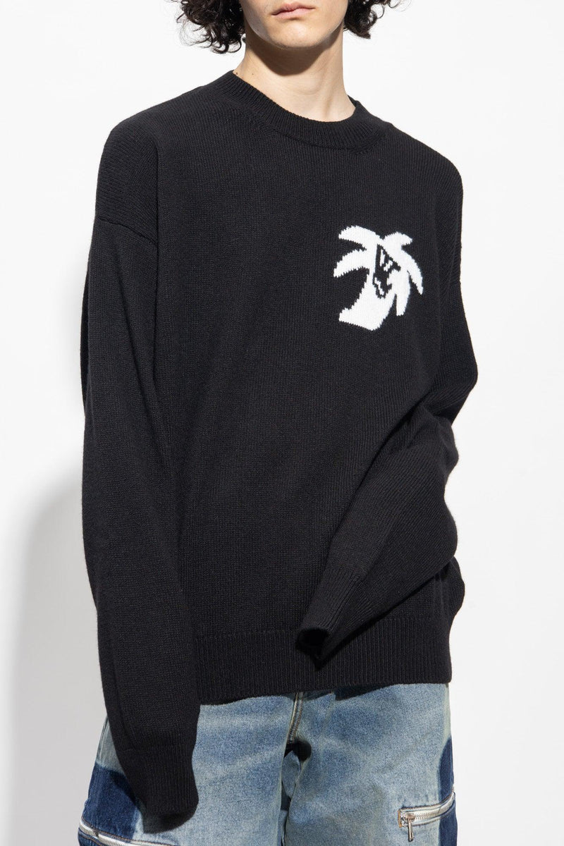 Palm Angels Black Sweater With Motif Of Palm Tree - Men - Piano Luigi