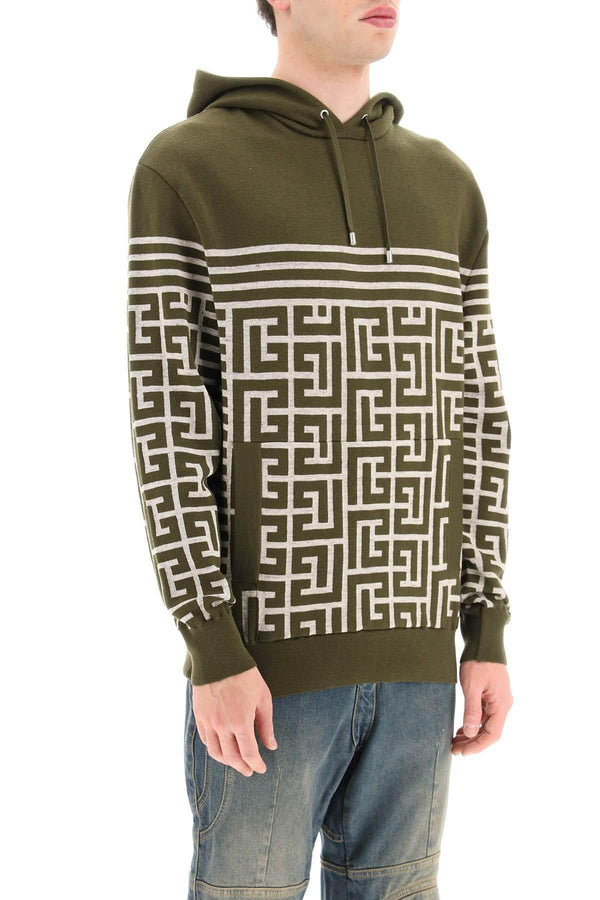 Balmain Monogram &amp; Stripe Knitted Hoodie - Men - Piano Luigi