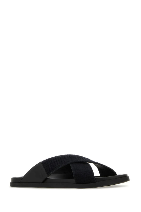 Givenchy Black Leather And Cotton Slippers - Men - Piano Luigi