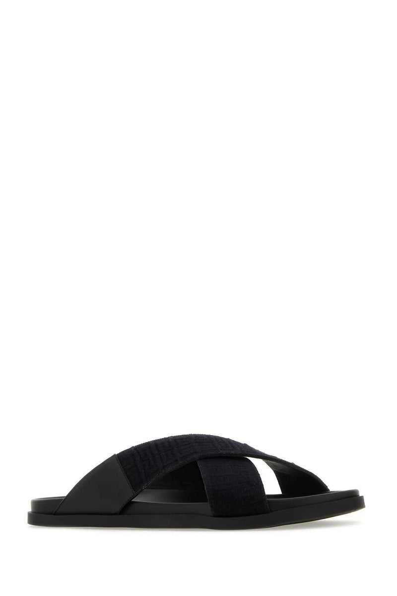 Givenchy Black Leather And Cotton Slippers - Men - Piano Luigi