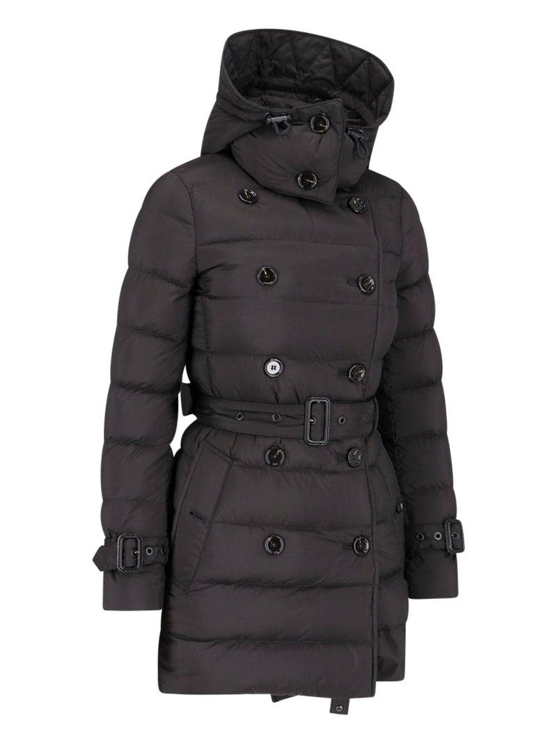 Burberry Long Black Belted Down Jacket With Removable Hood In Nylon Woman - Women - Piano Luigi