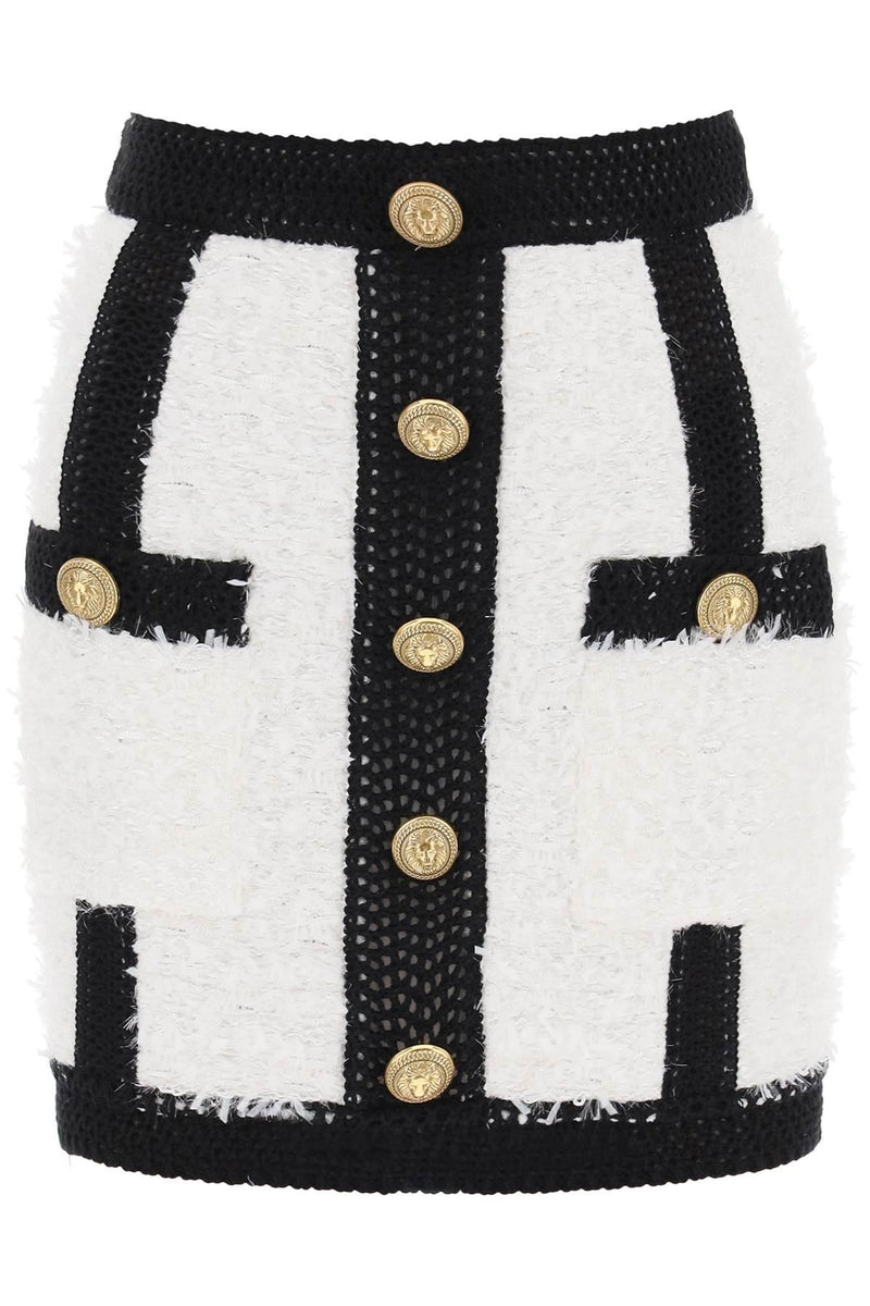 Balmain White Tweed Short Skirt With Black Crochet Finishes - Women - Piano Luigi