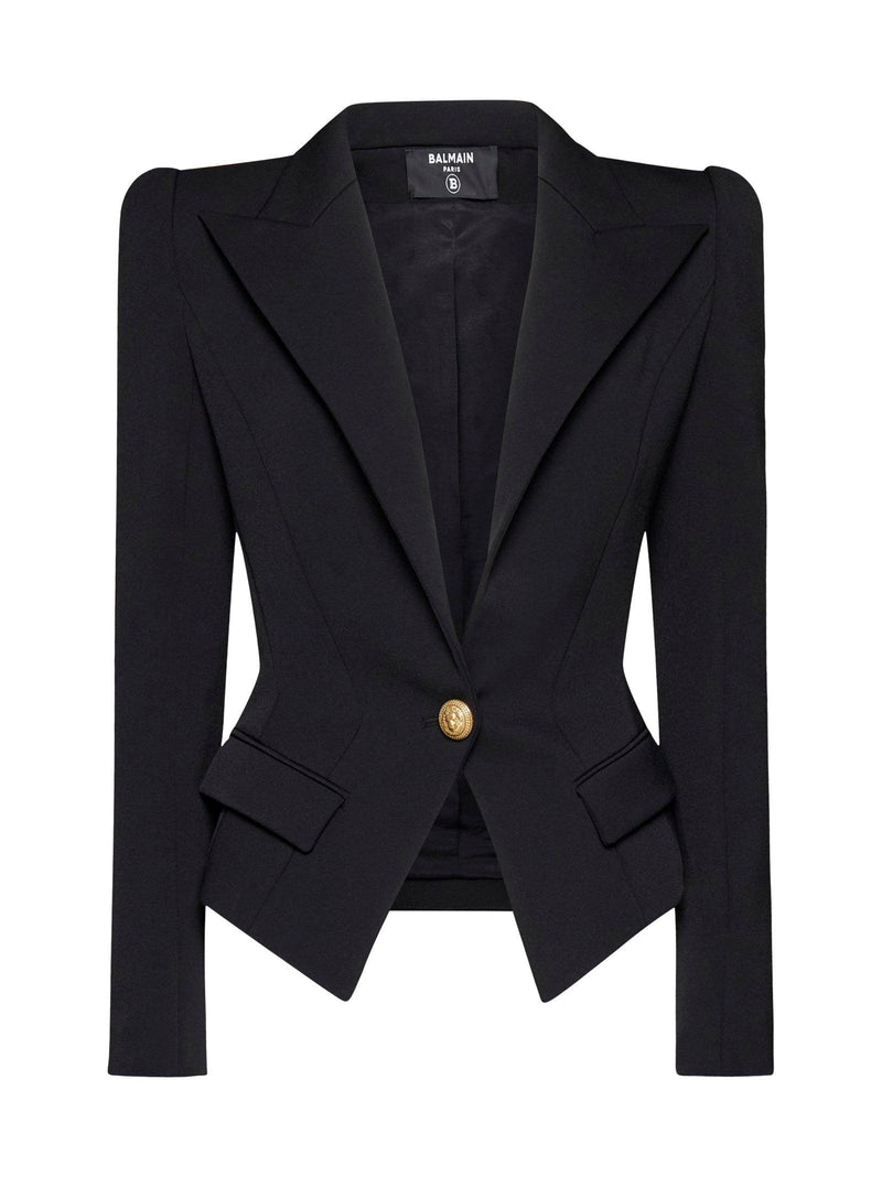 Balmain Black Cotton Blend Blazer Jacket - Women - Piano Luigi