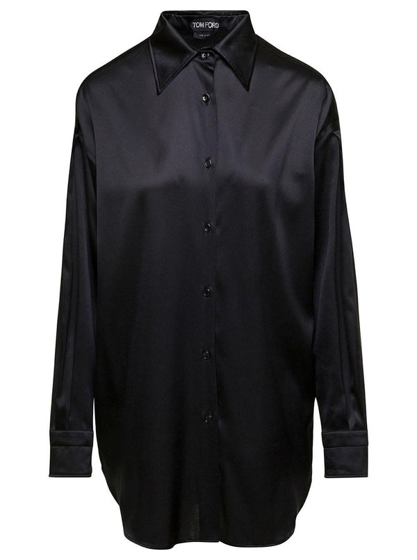 Tom Ford Black Relaxed Shirt With Pointed Collar In Stretch Silk Woman - Women - Piano Luigi
