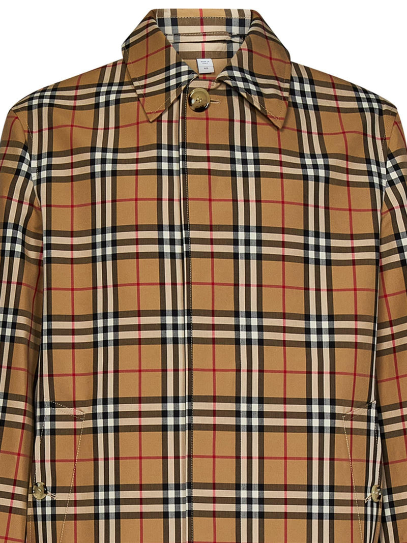 Burberry brookvale Beige Coat With All-over Vintage Check Motif In Cotton Blend Man - Men - Piano Luigi