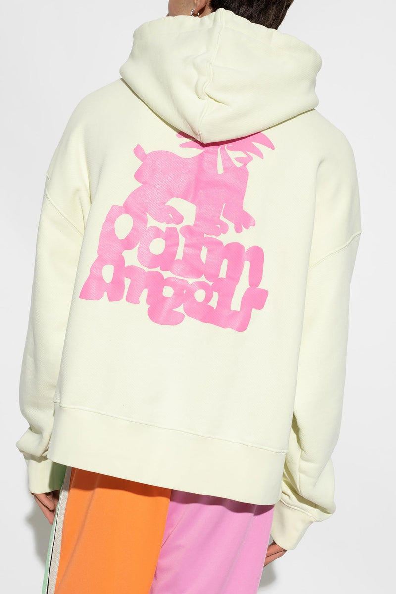 Palm Angels Cream Printed Hoodie - Men - Piano Luigi