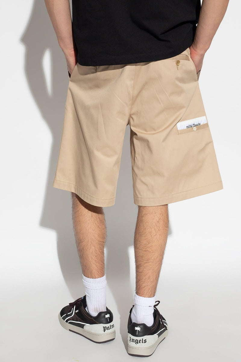 Palm Angels Beige Shorts With Logo - Men - Piano Luigi