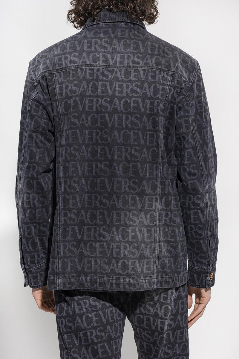 Versace Grey Denim Jacket With Logo - Men - Piano Luigi