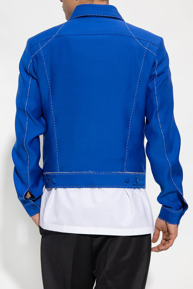 Off-White Blue Jacket With Contrasting Stitching - Men - Piano Luigi