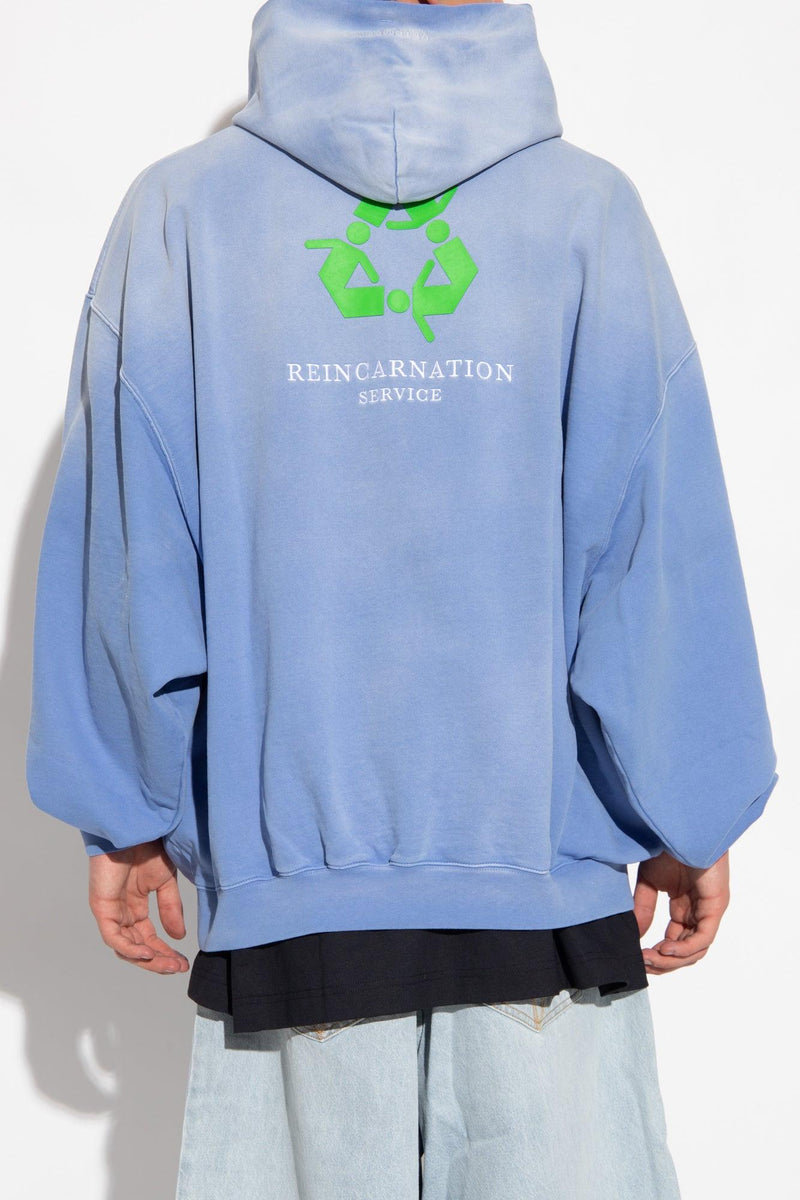 Vetements Blue Hoodie With Washed Effect - Men - Piano Luigi