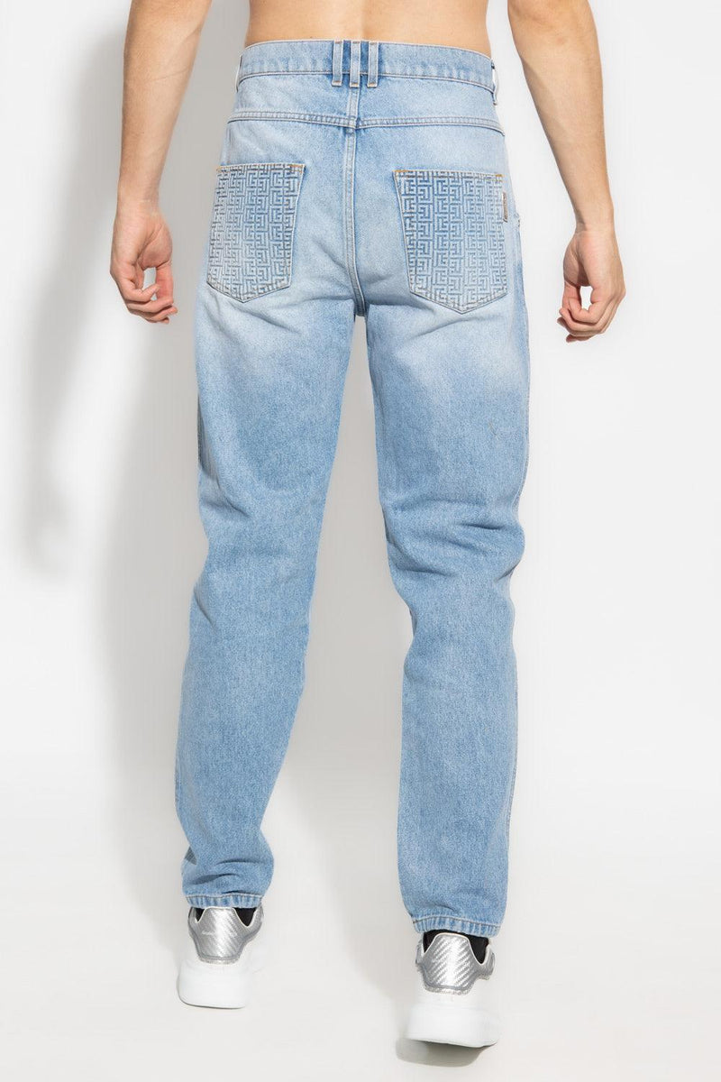 Balmain Light Blue Jeans With Logo - Men - Piano Luigi