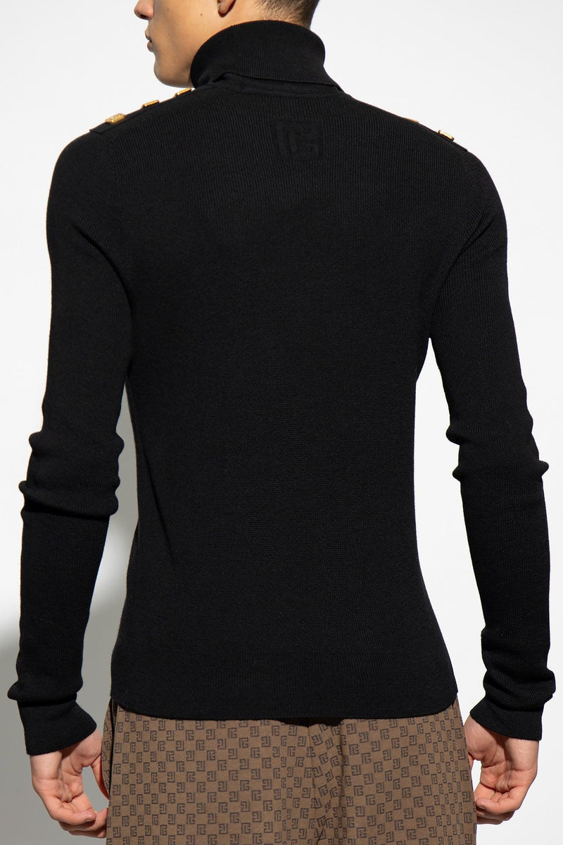 Balmain Black Turtleneck Sweater With Applications - Men - Piano Luigi