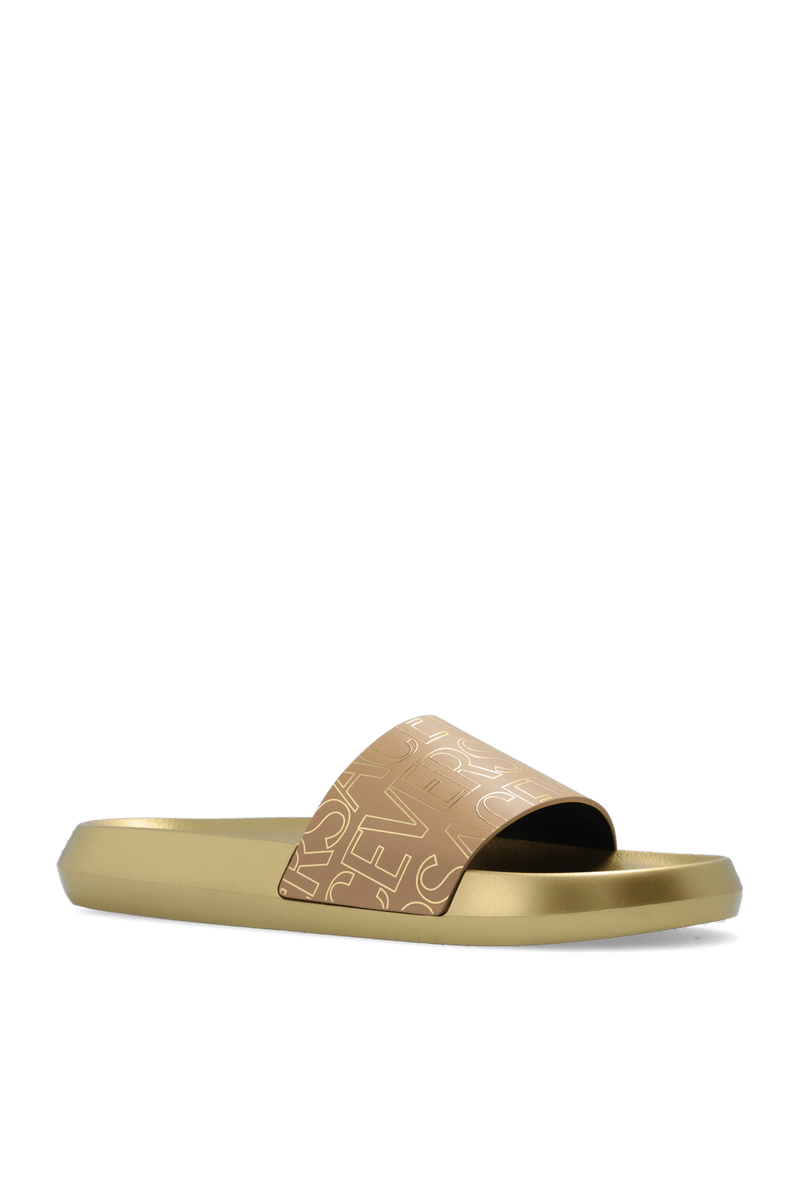 Versace Beige Slides With ‘Versace Allover’ Pattern - Men - Piano Luigi