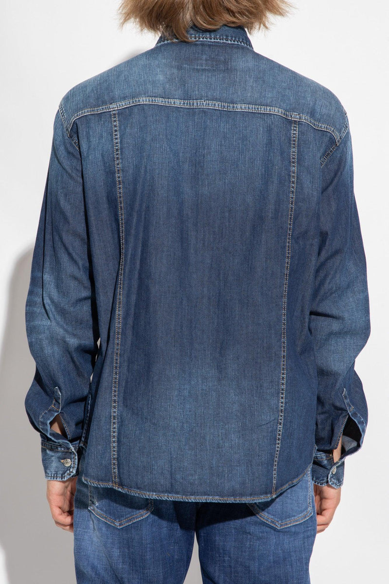 Dsquared2 Blue Denim Shirt With Logo - Men - Piano Luigi