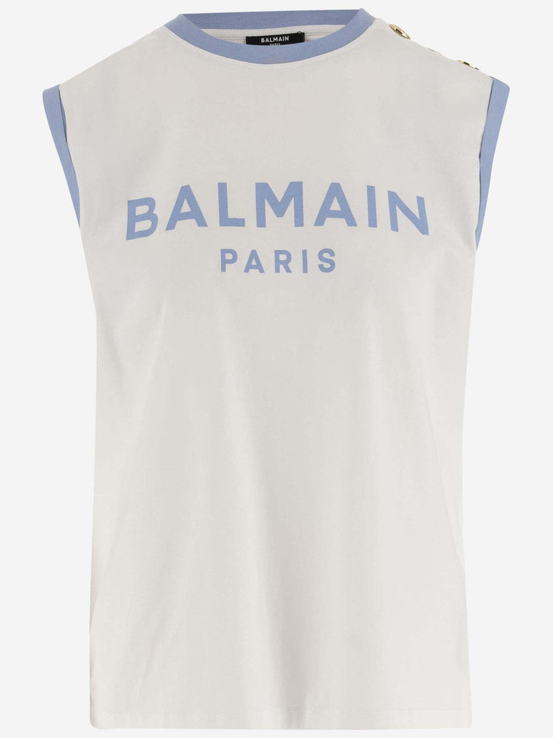 Balmain Cotton Tank Top With Logo - Women - Piano Luigi