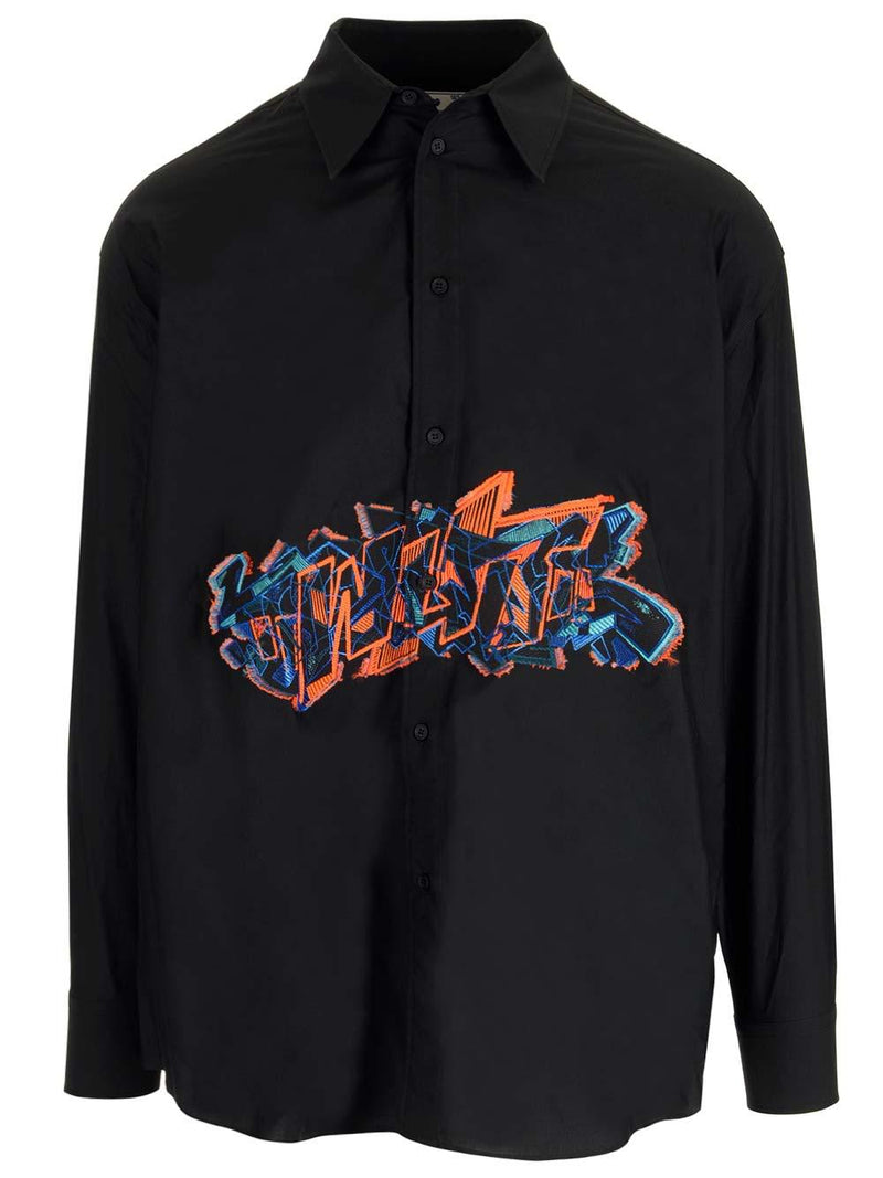 Off-White Black Shirt With Embroidered Graffiti - Men - Piano Luigi