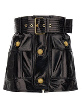 Balmain Belt-up Shiny Leather Skirt - Women - Piano Luigi