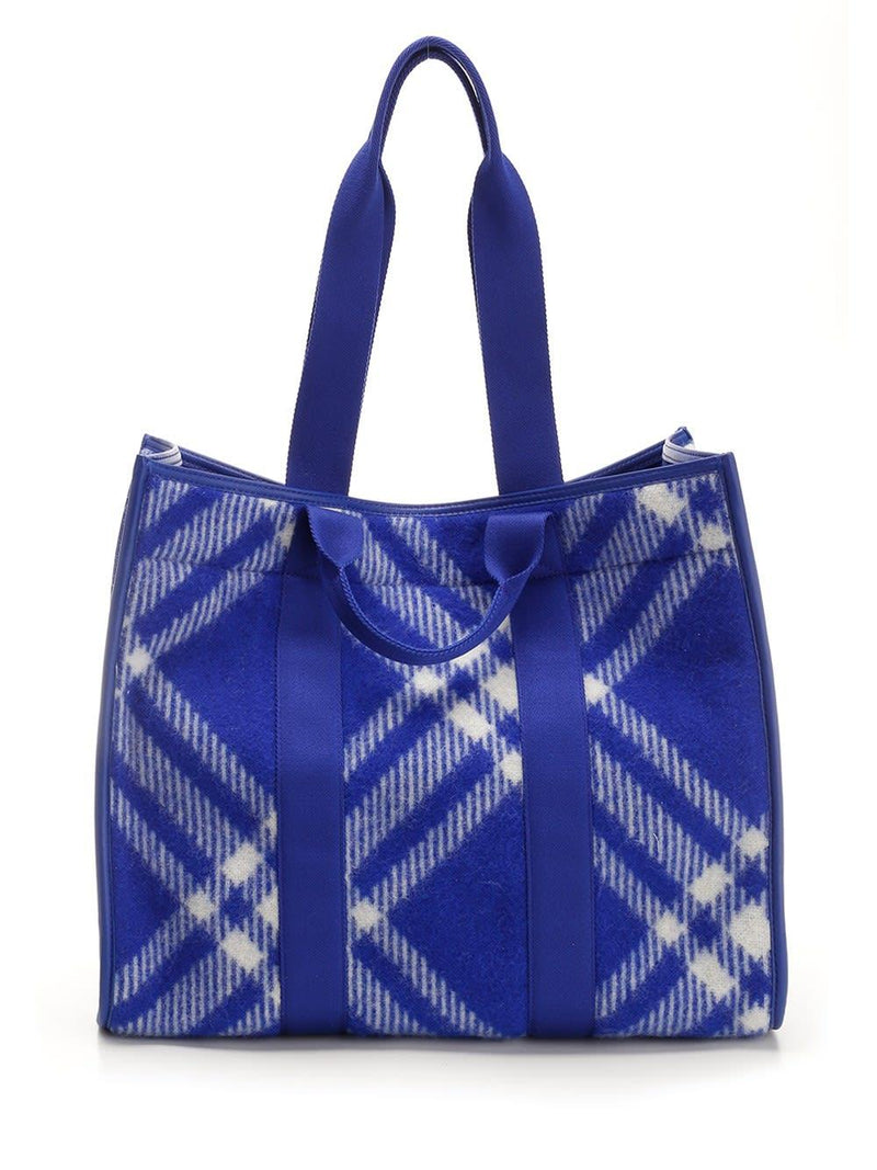 Burberry Blue Shopper With Check Motif - Men - Piano Luigi