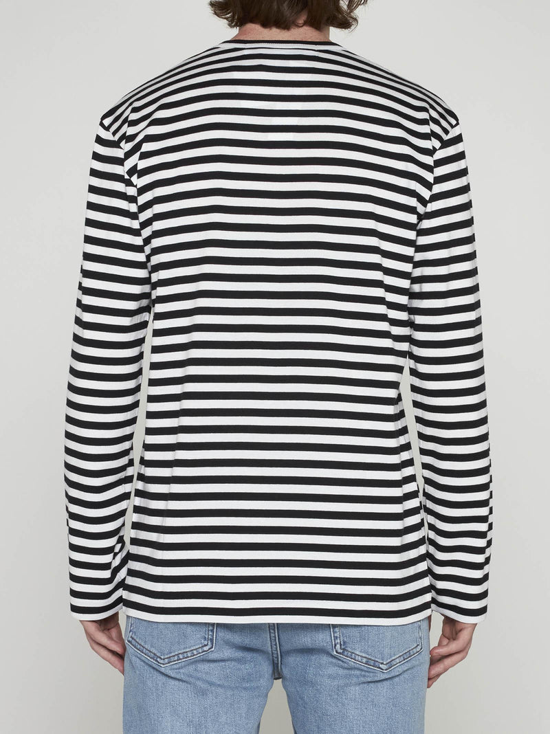 Comme des Garçons Logo-patch Striped Cotton T-shirt - Men - Piano Luigi