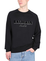 Balmain Black Crewneck Sweatshirt With 3d Effect Logo Print In Organic Cotton Man - Men - Piano Luigi