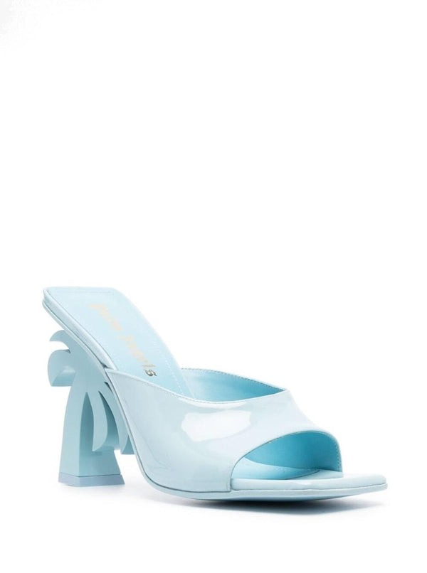Palm Angels palm Tree Blue Mules With Palm Tree-shaped Heel In Leather Woman - Women - Piano Luigi