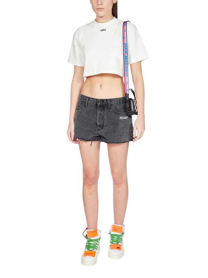 Off-White Logo Frayed Denim Shorts - Women - Piano Luigi